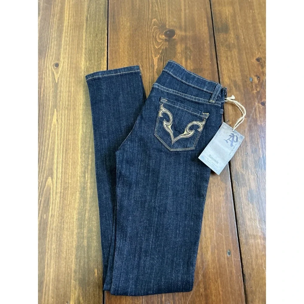 Rhinestone Embellished Jeans Dark Wash Denim Skinny Leg Jeans‎ Size 26